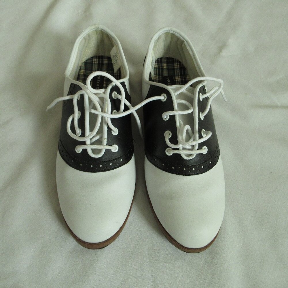 SADDLE SHOES, 8, BLACK & WHITE RETRO 1950s ROCKABILLY, ROCK n ROLL BOBBY SOX ERA